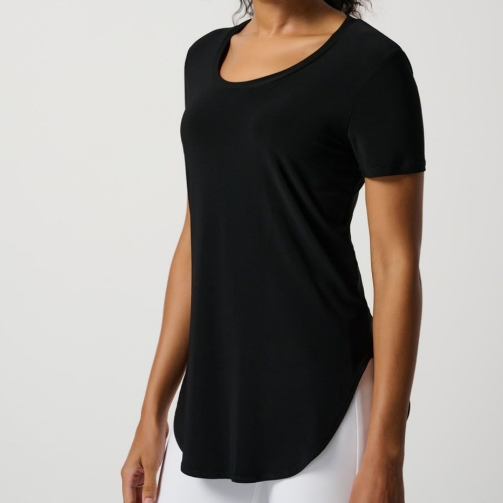 Joseph Ribkoff Basic Black Scoop Neck Short Sleeve Minimalist Tee Top Size 6